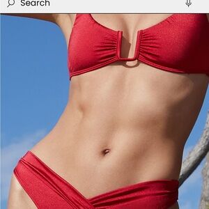 Pacsun Red Lotus Shine V Shirred High Cut Bikini Bottom